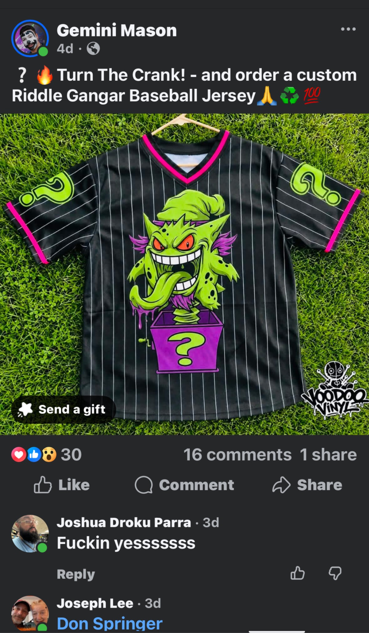 Custom Riddle Gangar black pinstripe baseball jersey